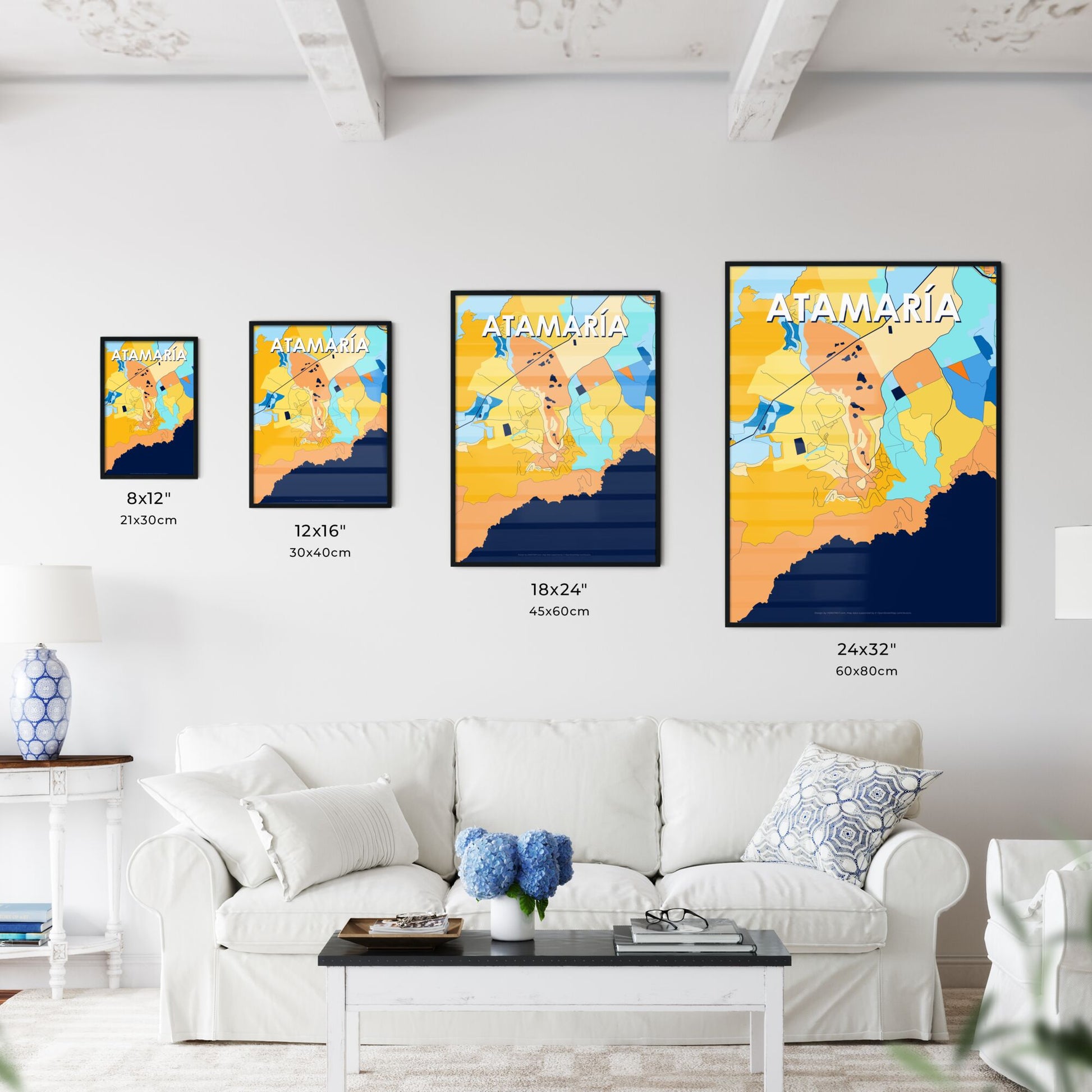 ATAMARÍA SPAIN Vibrant Colorful Art Map Poster Blue Orange