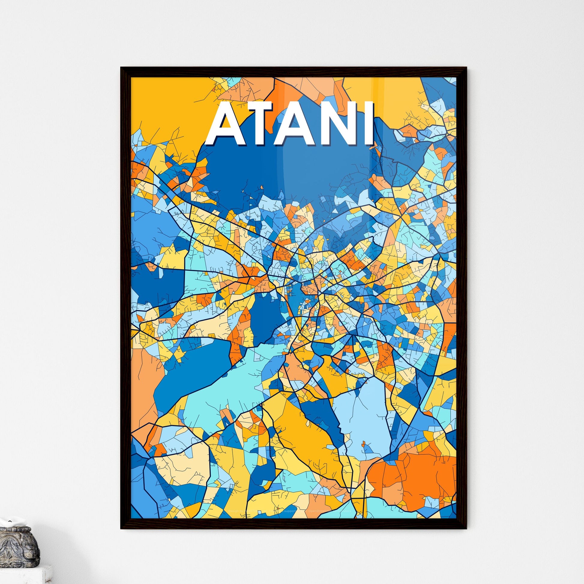 ATANI NIGERIA Vibrant Colorful Art Map Poster Blue Orange