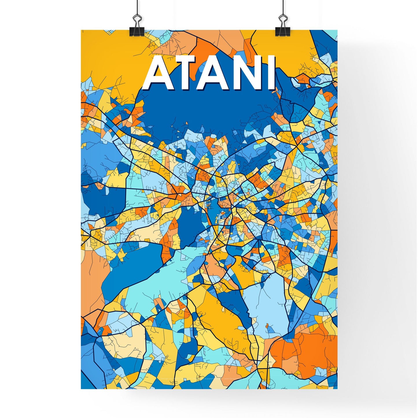 ATANI NIGERIA Vibrant Colorful Art Map Poster Blue Orange