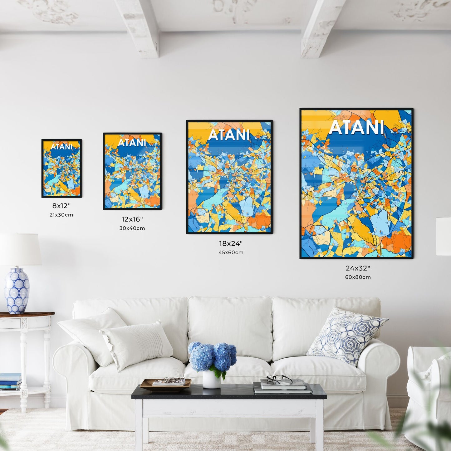 ATANI NIGERIA Vibrant Colorful Art Map Poster Blue Orange