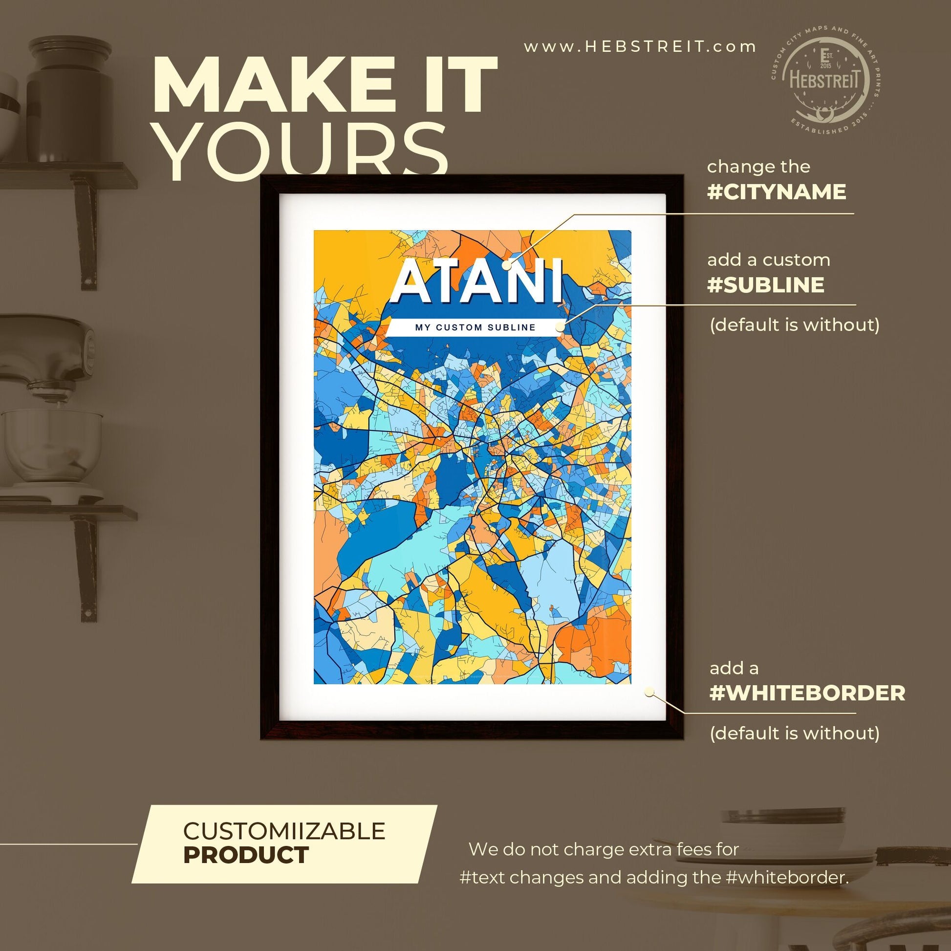 ATANI NIGERIA Vibrant Colorful Art Map Poster Blue Orange