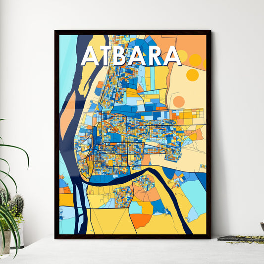 ATBARA SUDAN Vibrant Colorful Art Map Poster Blue Orange