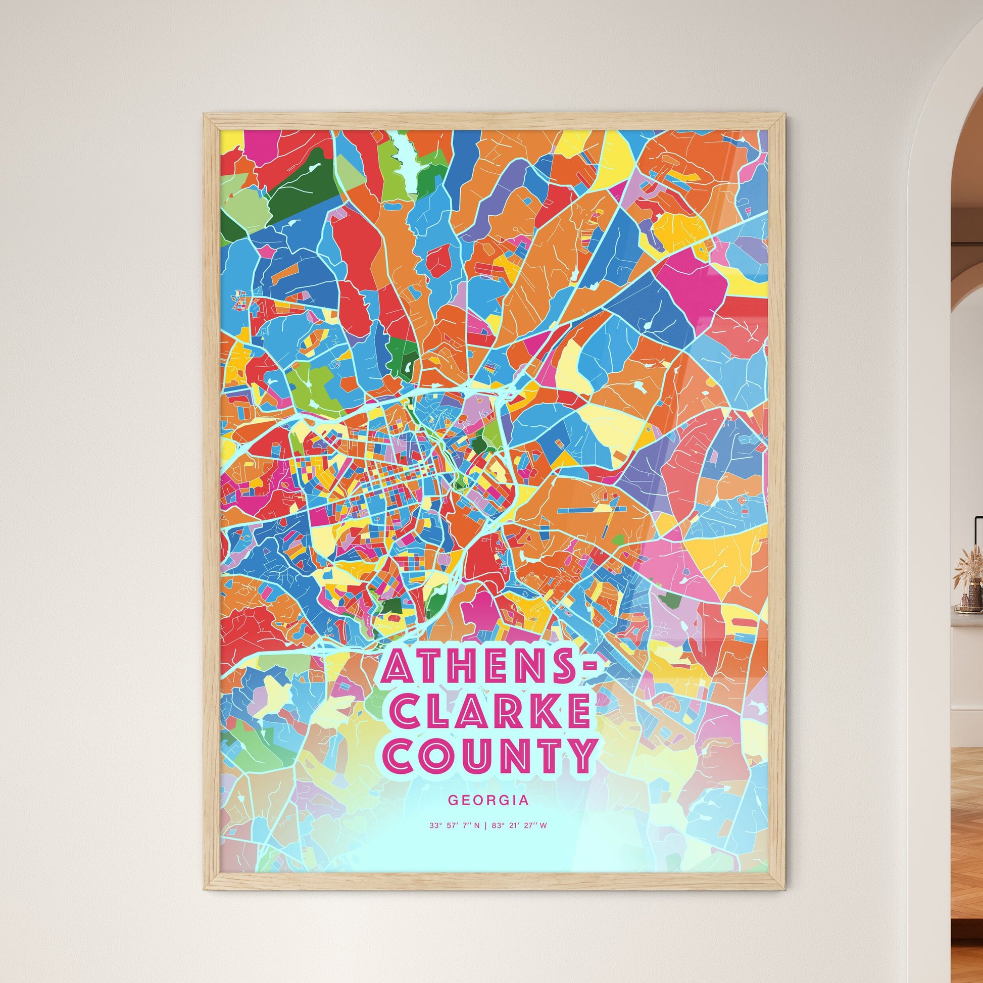 Colorful Athens-Clarke County Fine Art Map Crazy Colors