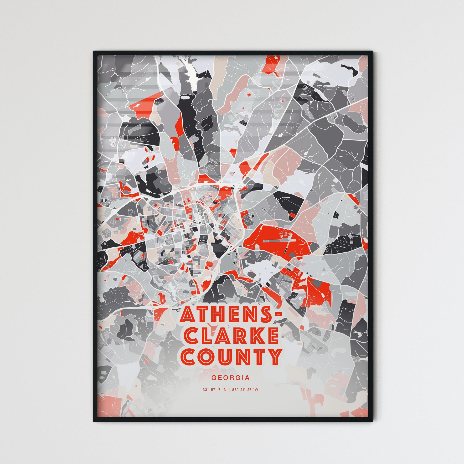 Colorful Athens-Clarke County Fine Art Map Modern Expressive