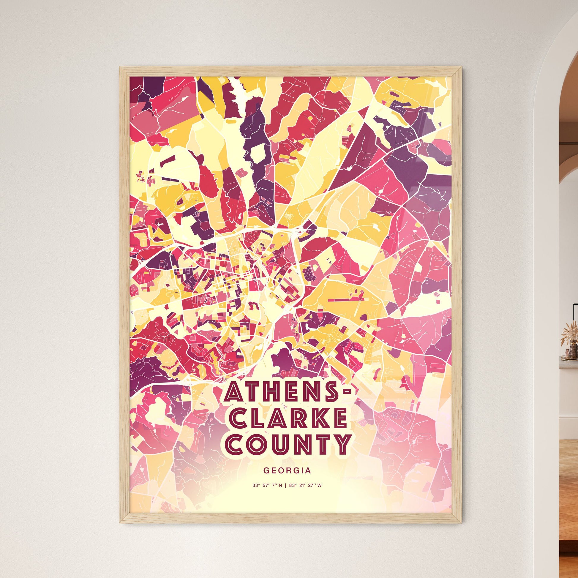 Colorful Athens-Clarke County Fine Art Map Hot Red