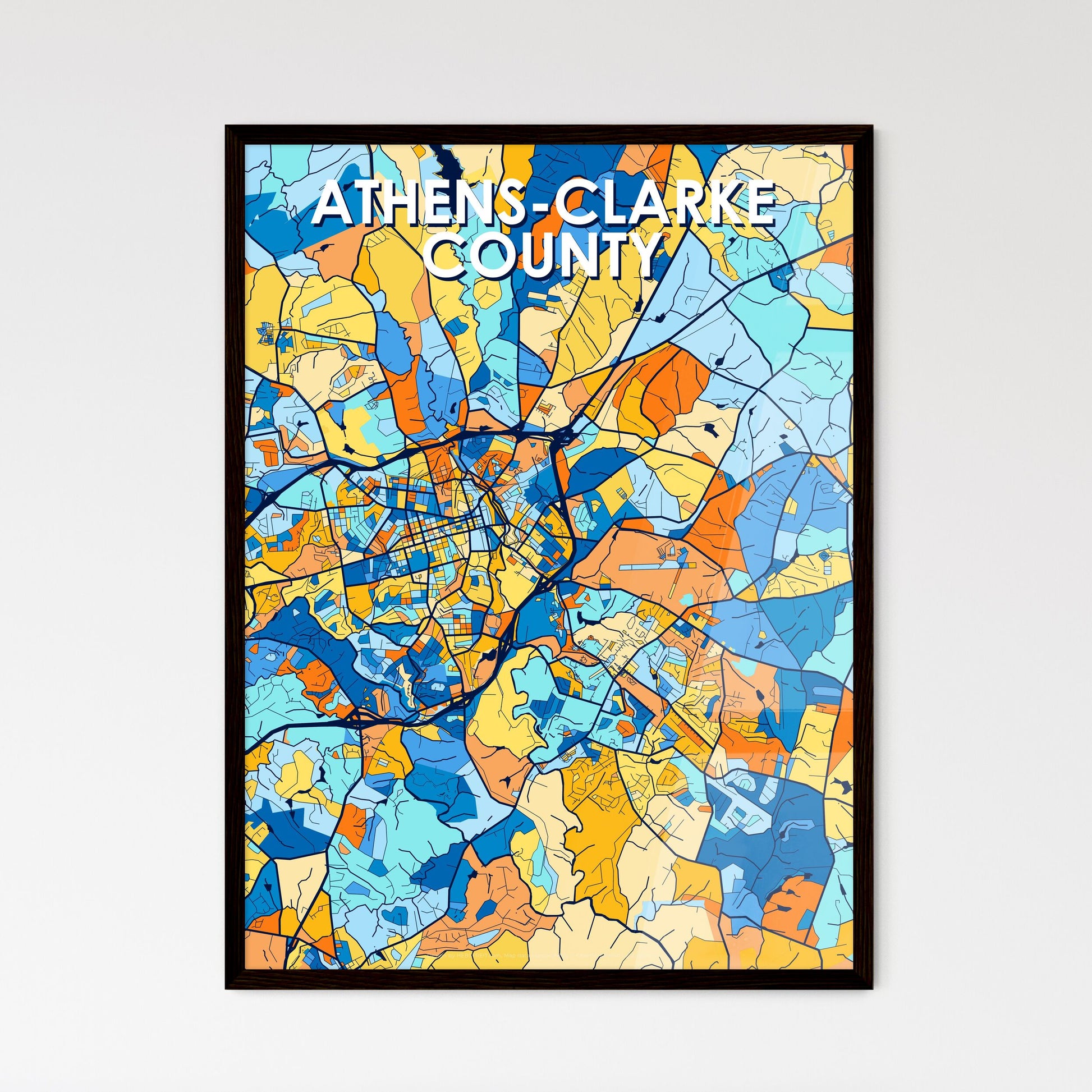 ATHENS-CLARKE COUNTY GEORGIA Vibrant Colorful Art Map Poster Blue Orange