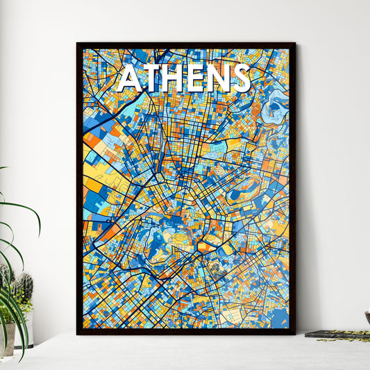 ATHENS GREECE Vibrant Colorful Art Map Poster Blue Orange