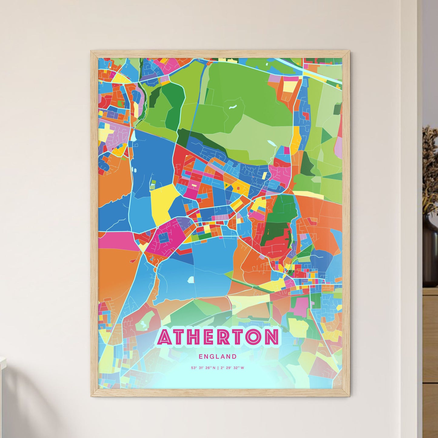 Colorful Atherton England Fine Art Map Crazy Colors