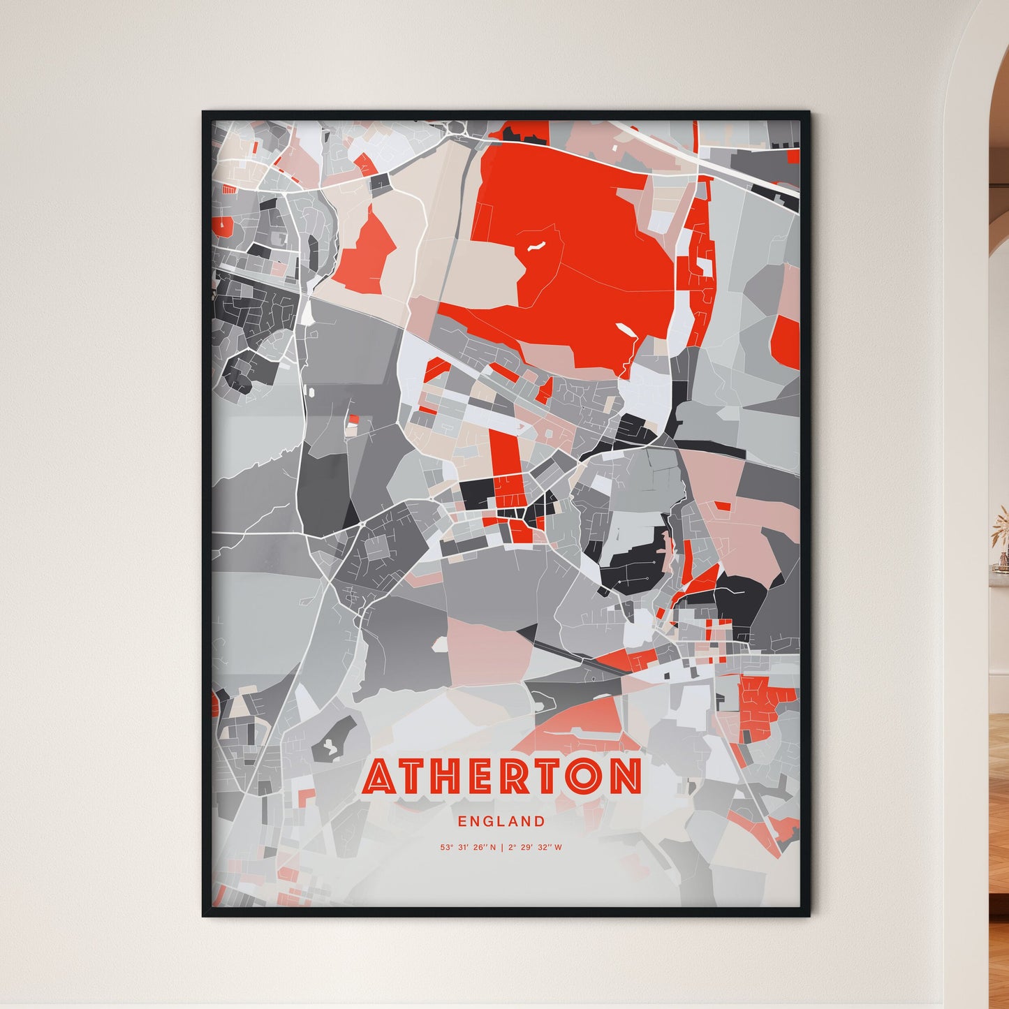 Colorful Atherton England Fine Art Map Modern Expressive
