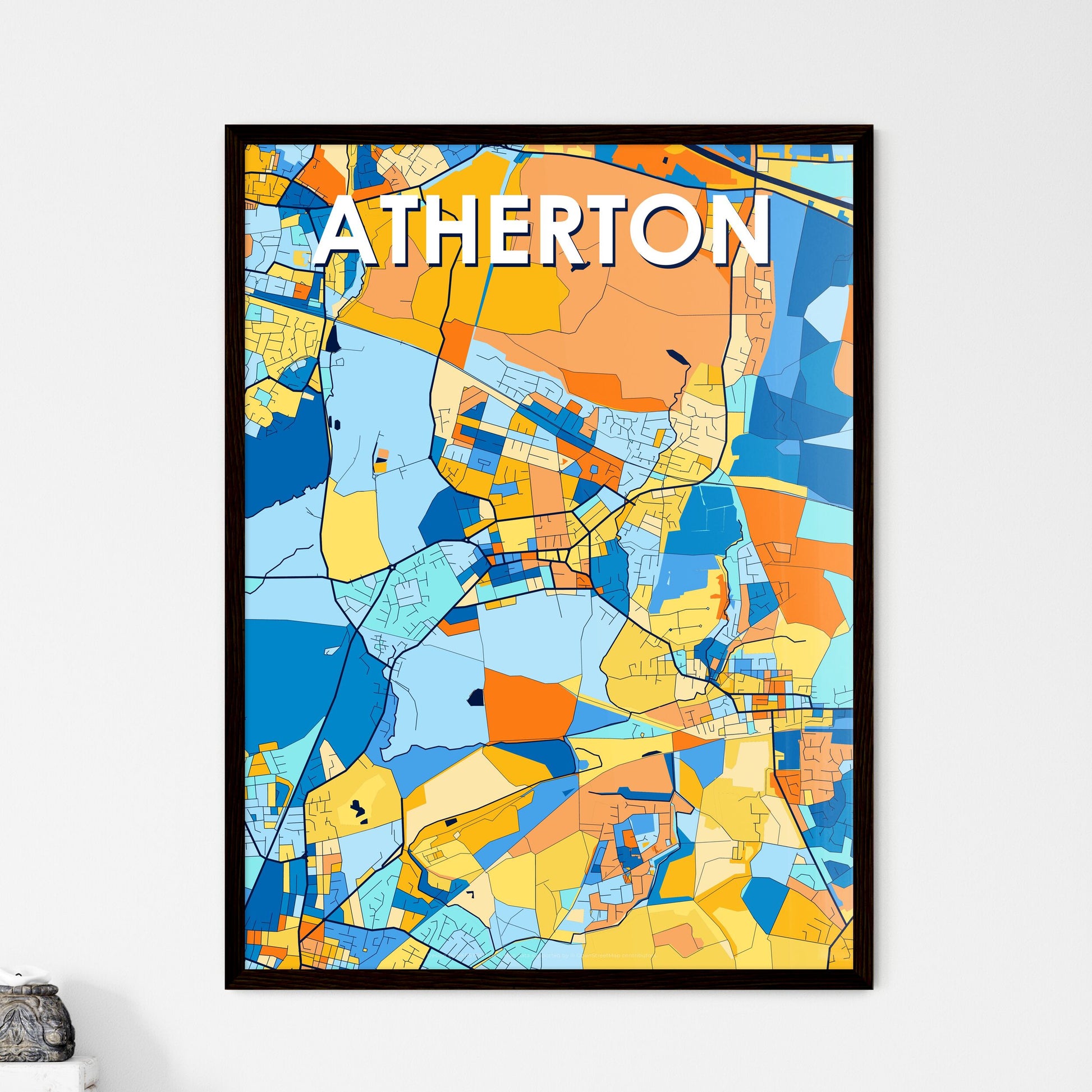 ATHERTON ENGLAND Vibrant Colorful Art Map Poster Blue Orange