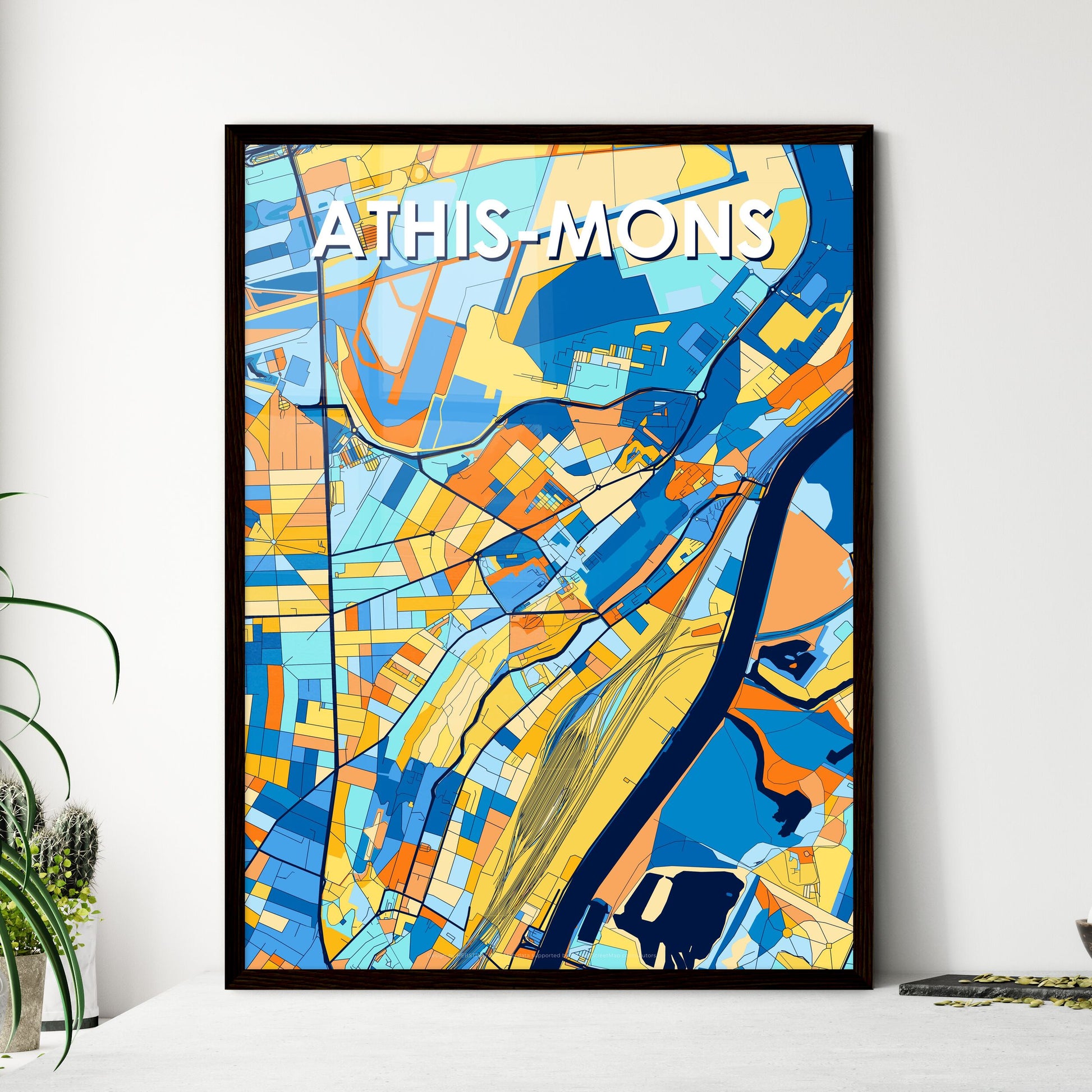 ATHIS-MONS FRANCE Vibrant Colorful Art Map Poster Blue Orange