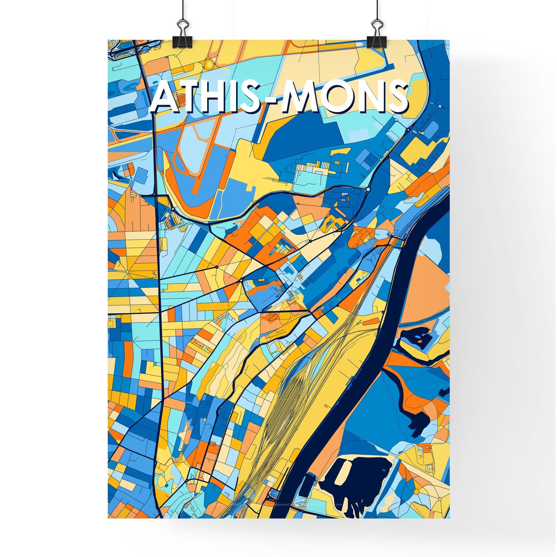 ATHIS-MONS FRANCE Vibrant Colorful Art Map Poster Blue Orange