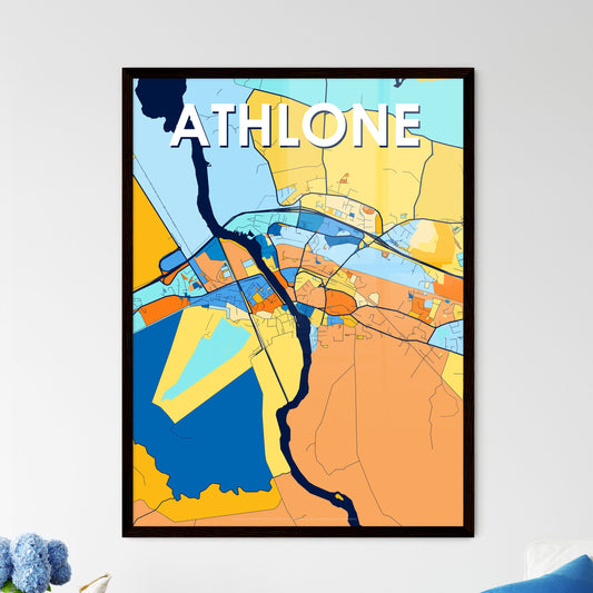 ATHLONE IRELAND Vibrant Colorful Art Map Poster Blue Orange