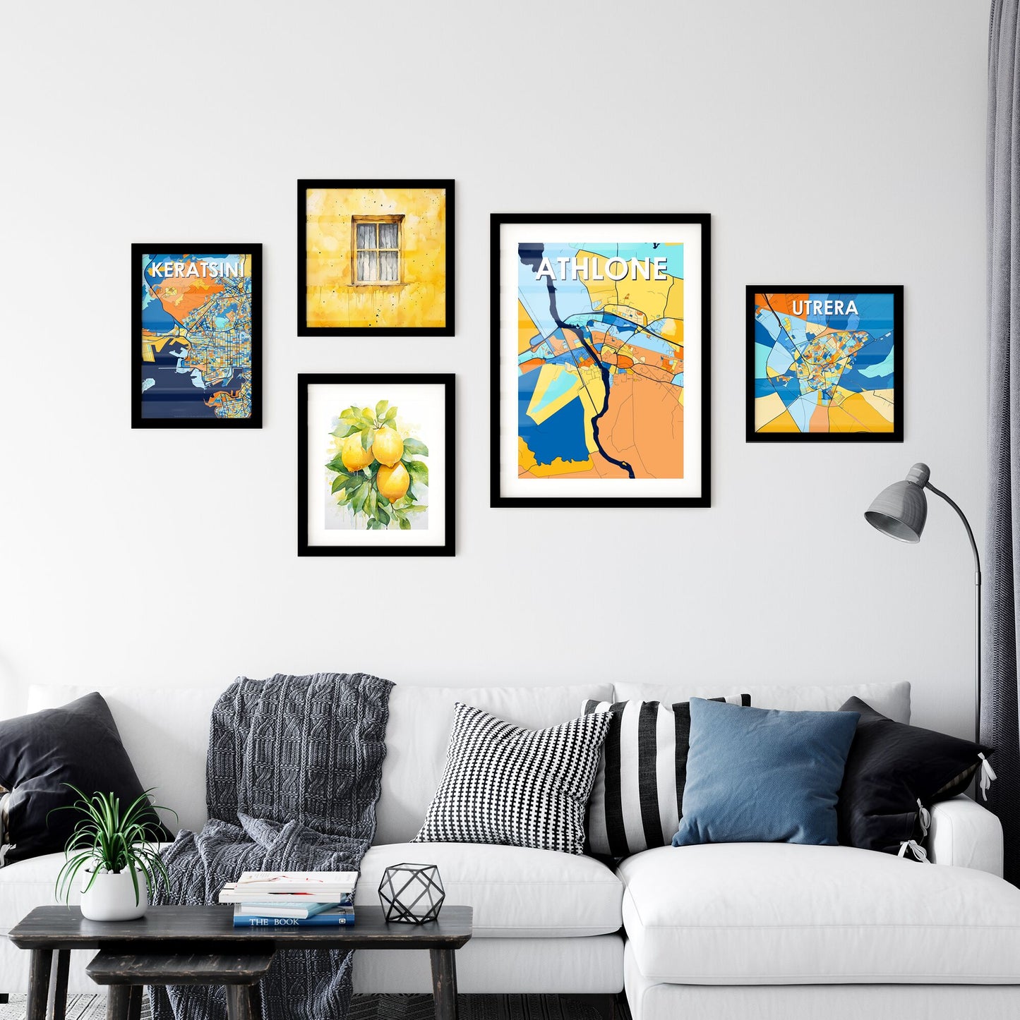 ATHLONE IRELAND Vibrant Colorful Art Map Poster Blue Orange