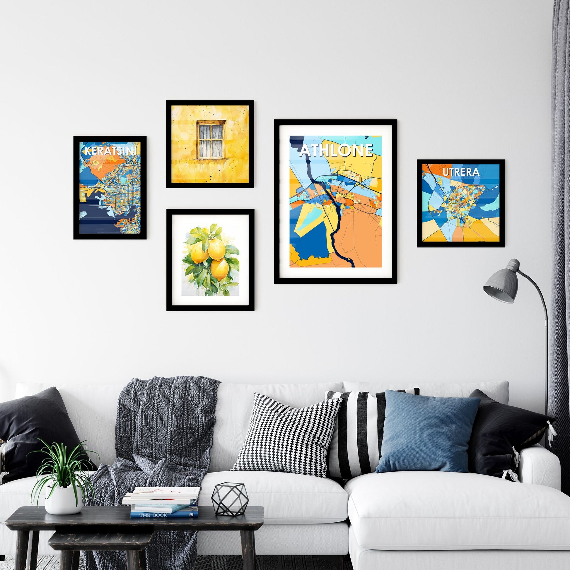 ATHLONE IRELAND Vibrant Colorful Art Map Poster Blue Orange