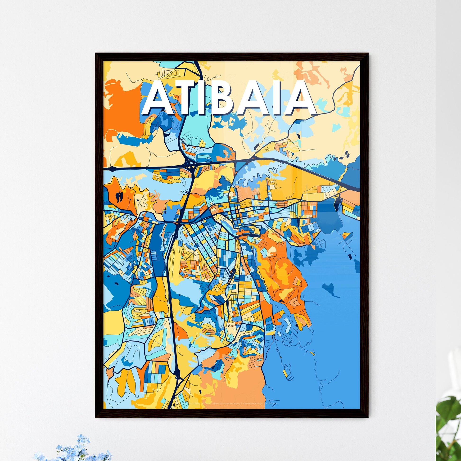 ATIBAIA BRAZIL Vibrant Colorful Art Map Poster Blue Orange