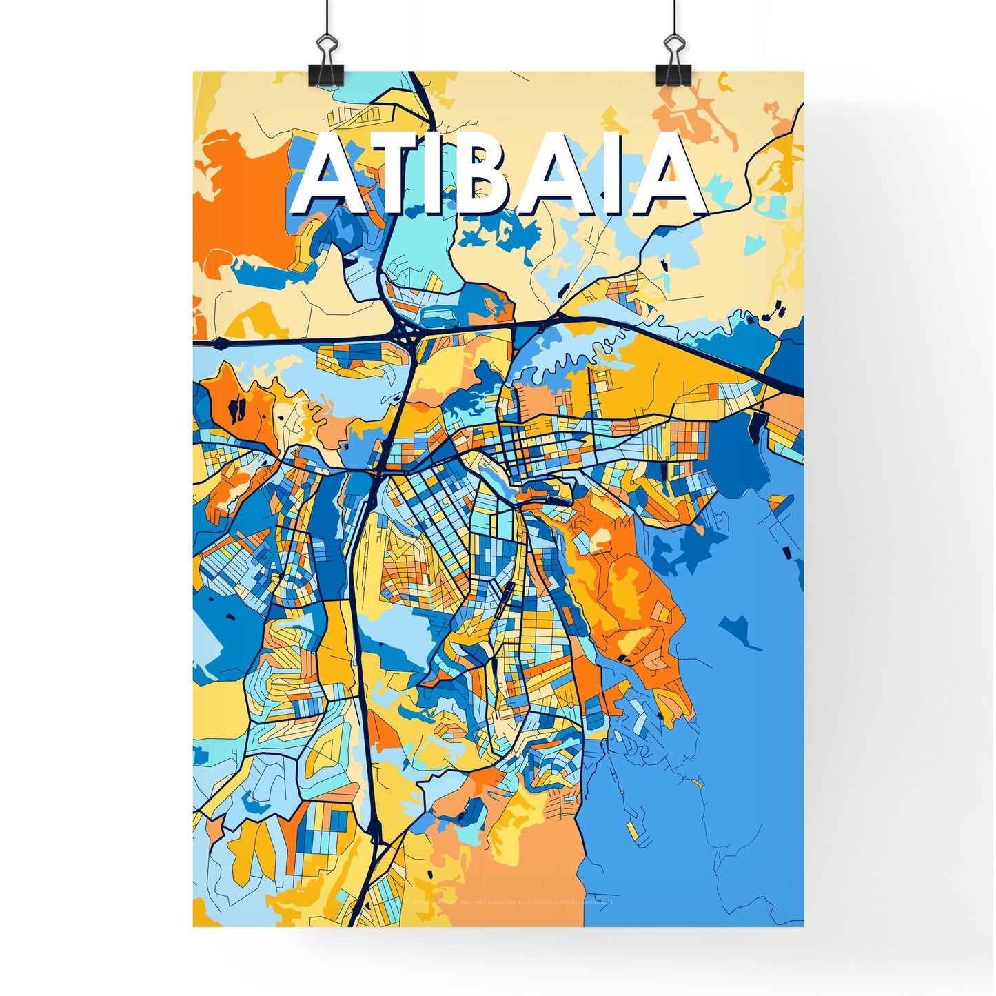 ATIBAIA BRAZIL Vibrant Colorful Art Map Poster Blue Orange