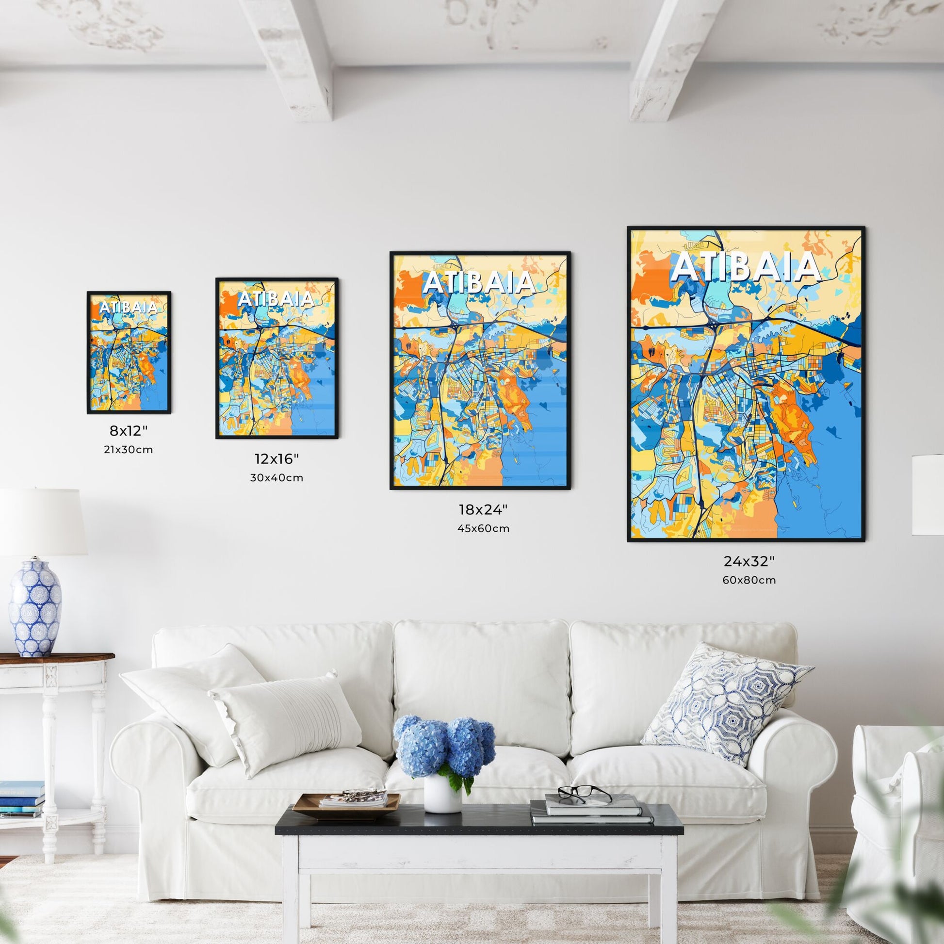 ATIBAIA BRAZIL Vibrant Colorful Art Map Poster Blue Orange