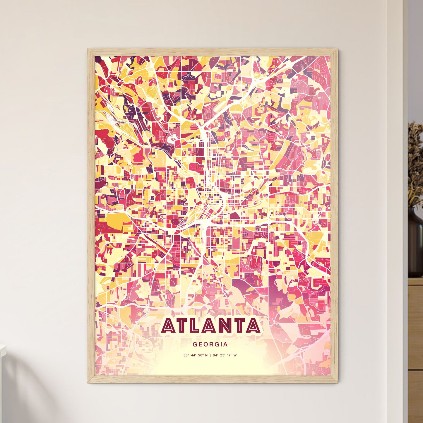 Colorful Atlanta Georgia Fine Art Map Hot Red