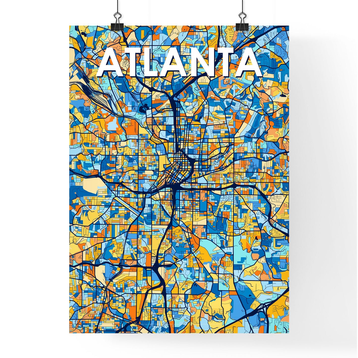 ATLANTA GEORGIA Vibrant Colorful Art Map Poster Blue Orange