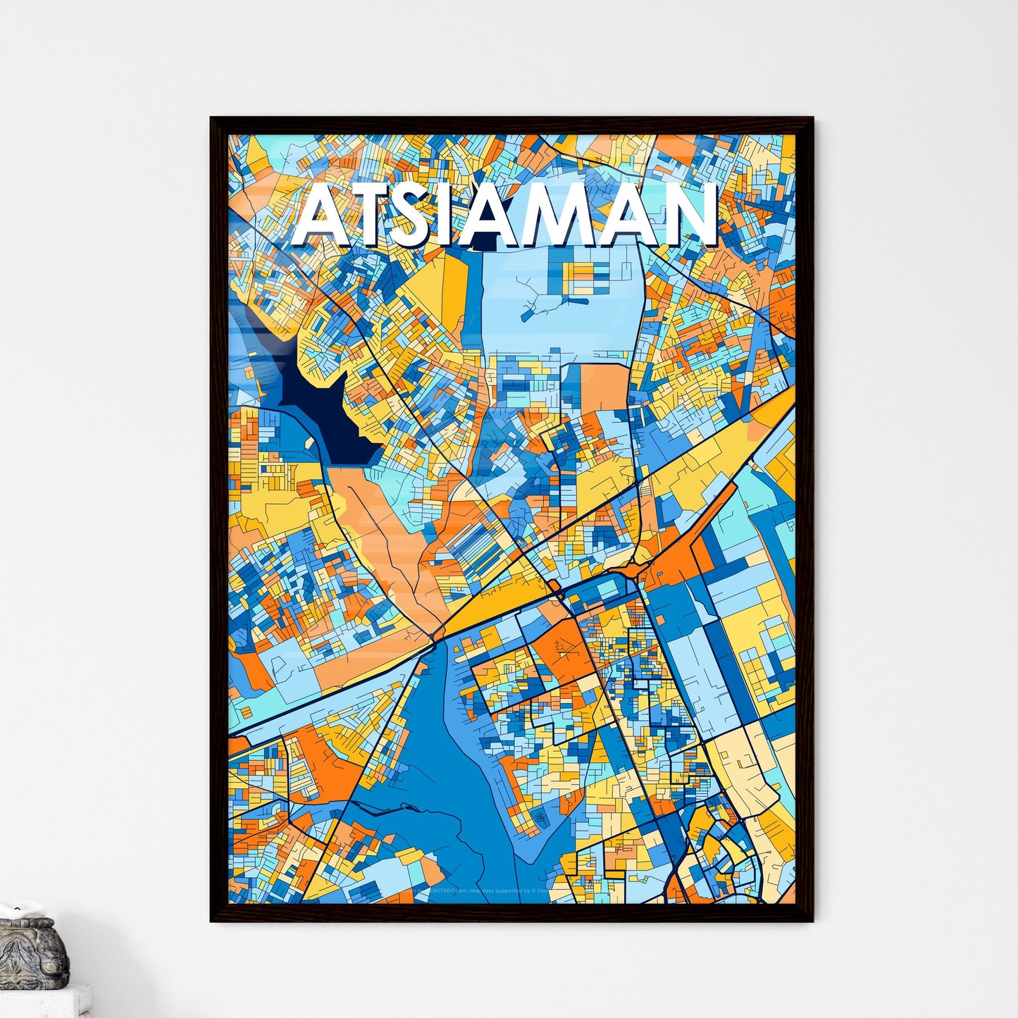 ATSIAMAN GHANA Vibrant Colorful Art Map Poster Blue Orange