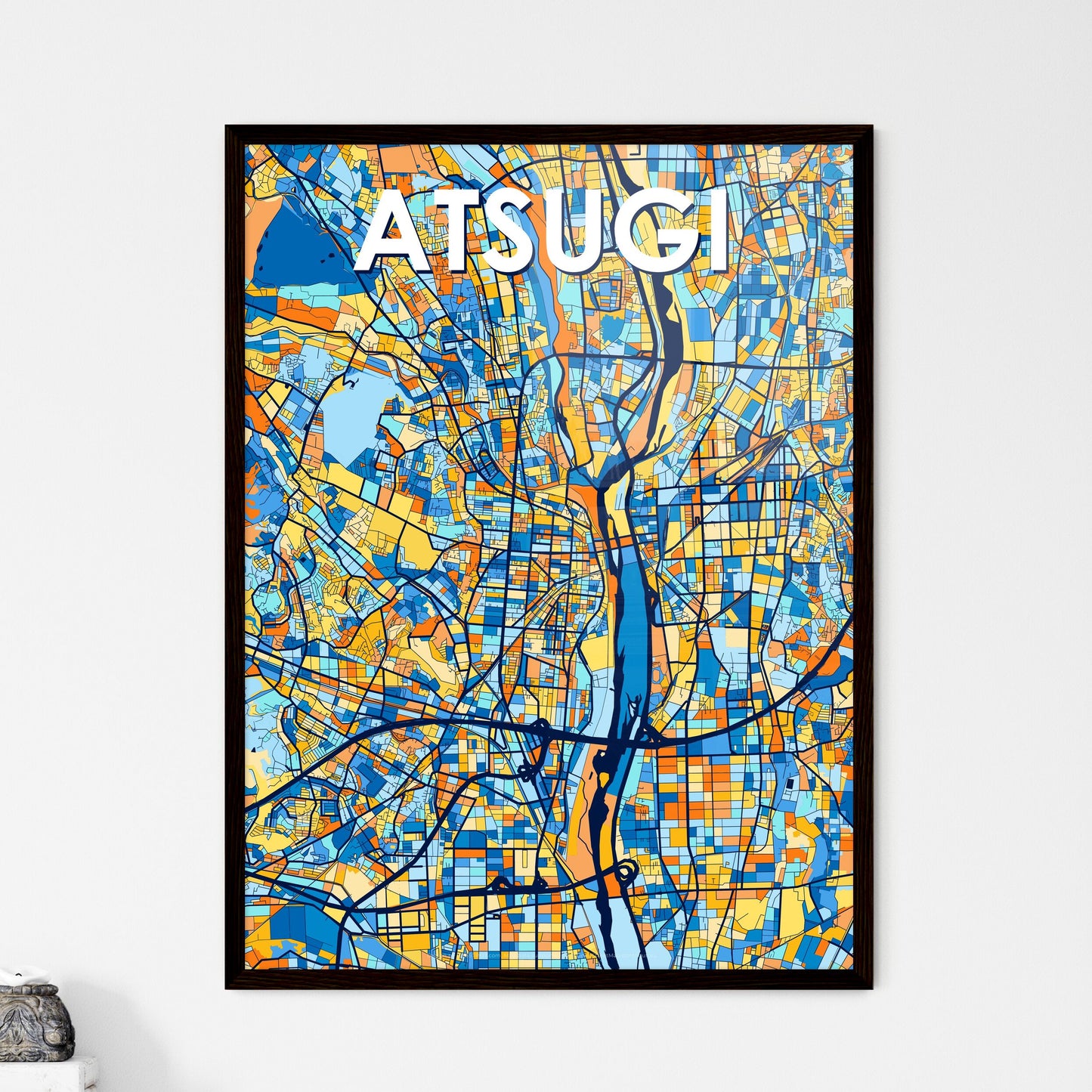 ATSUGI JAPAN Vibrant Colorful Art Map Poster Blue Orange