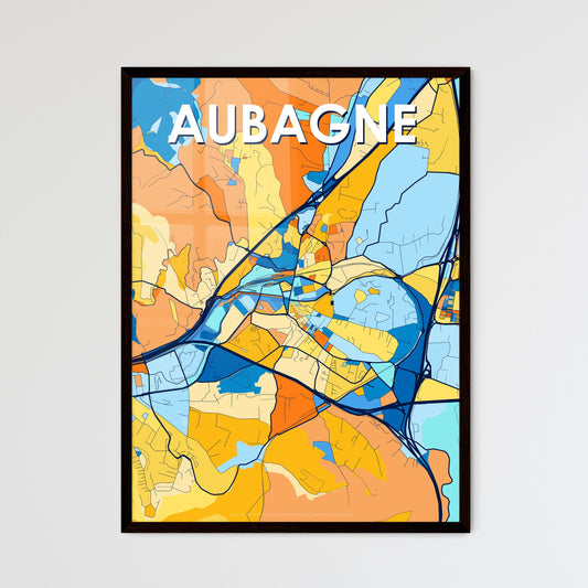 AUBAGNE FRANCE Vibrant Colorful Art Map Poster Blue Orange