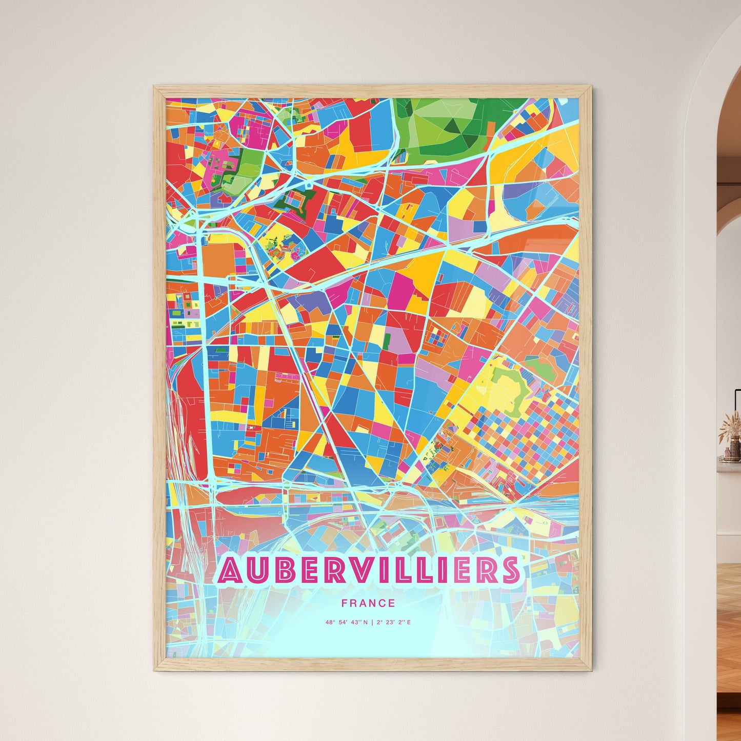 Colorful Aubervilliers France Fine Art Map Crazy Colors