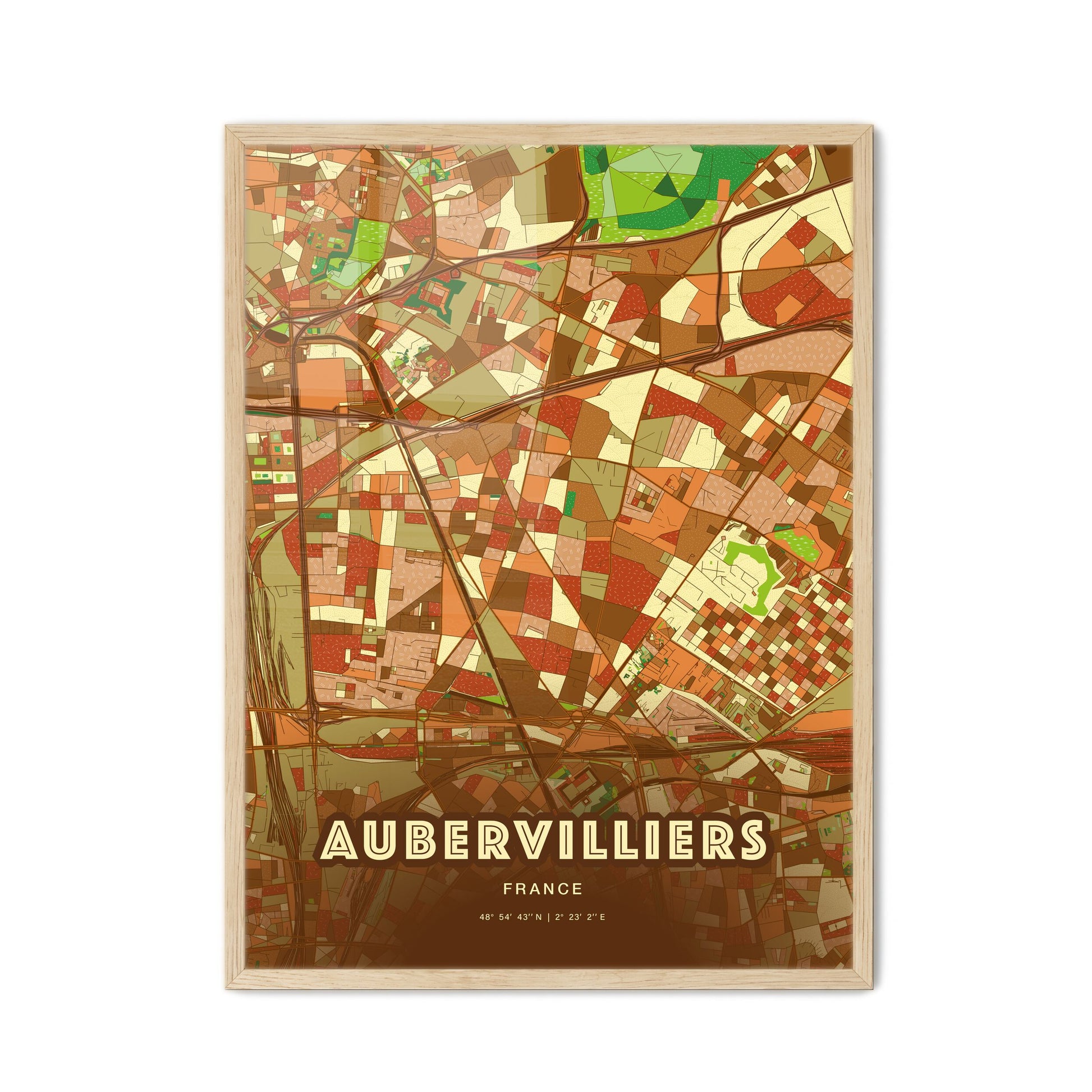 Colorful Aubervilliers France Fine Art Map Farmhouse