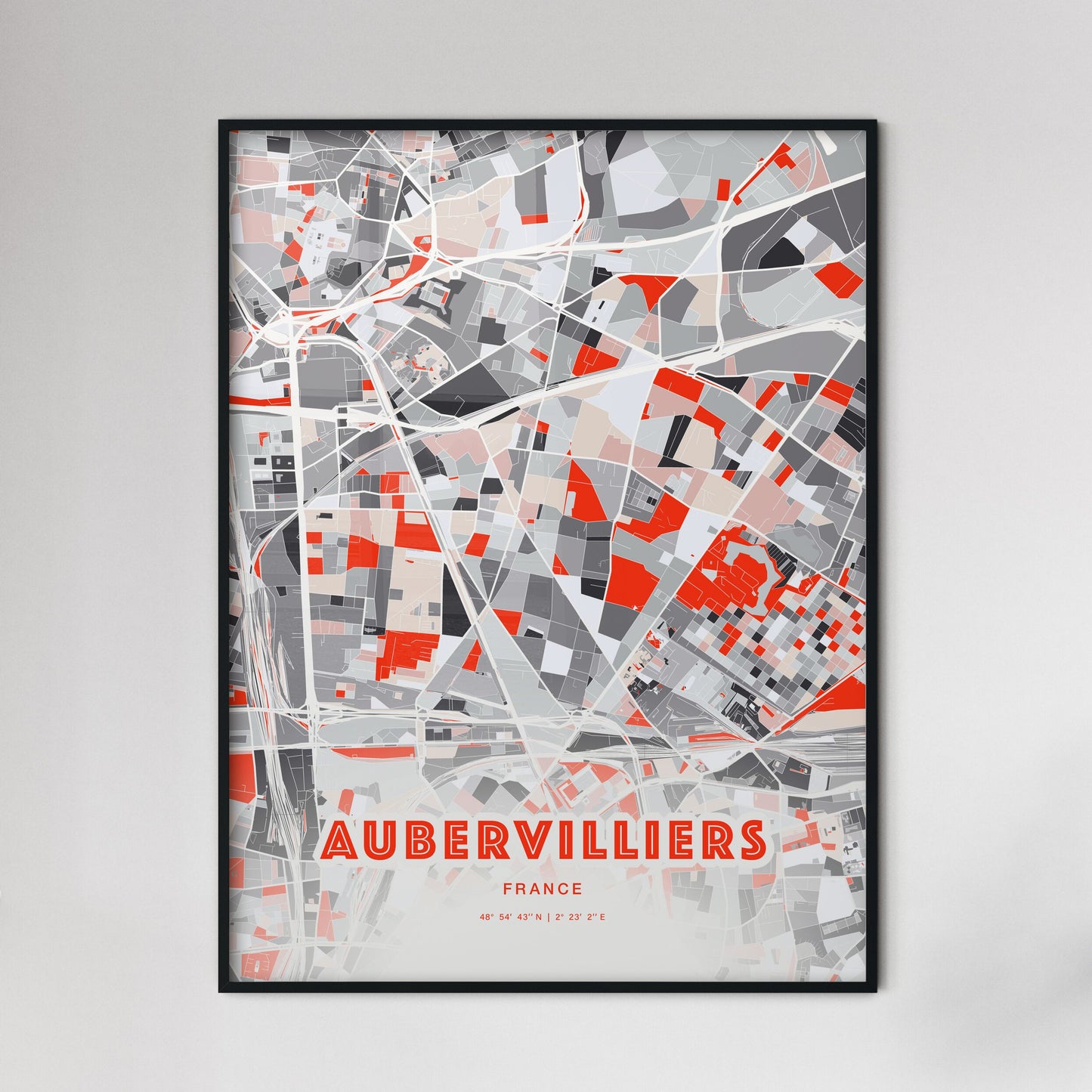 Colorful Aubervilliers France Fine Art Map Modern Expressive