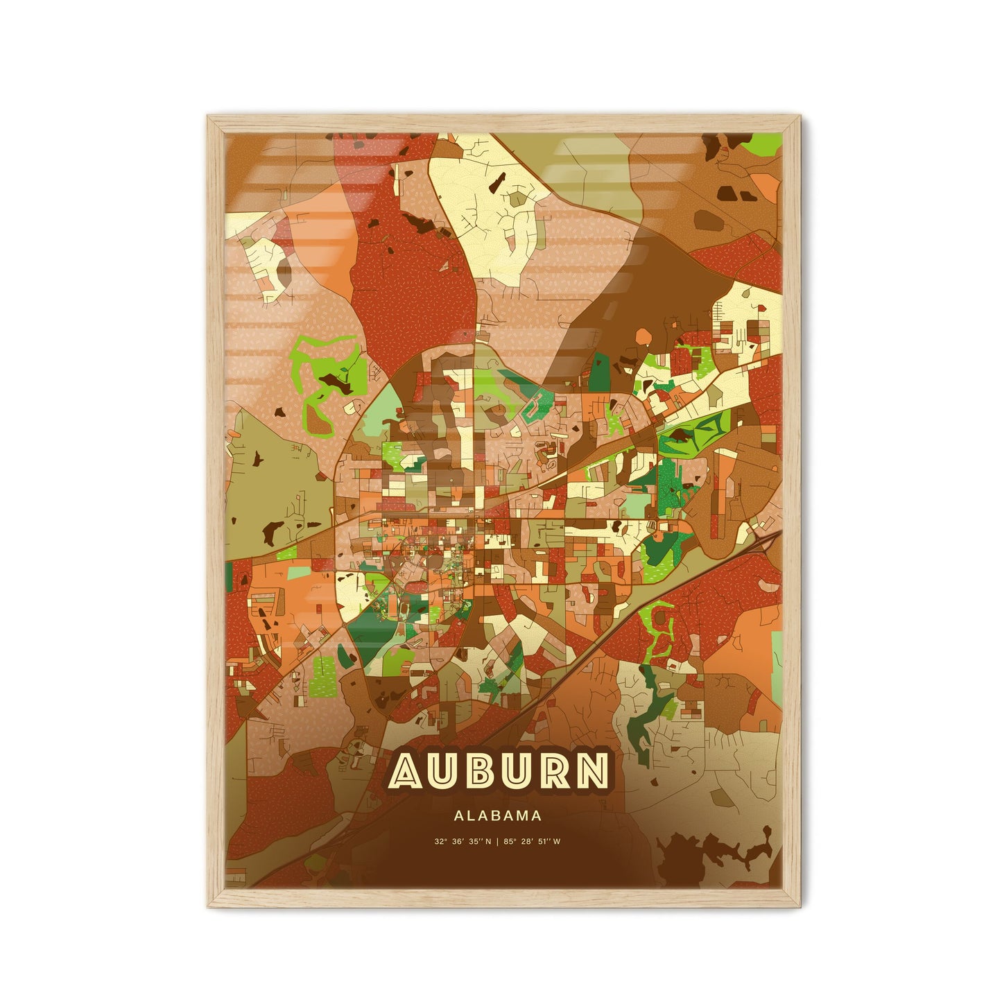 Colorful Auburn Alabama Fine Art Map Farmhouse