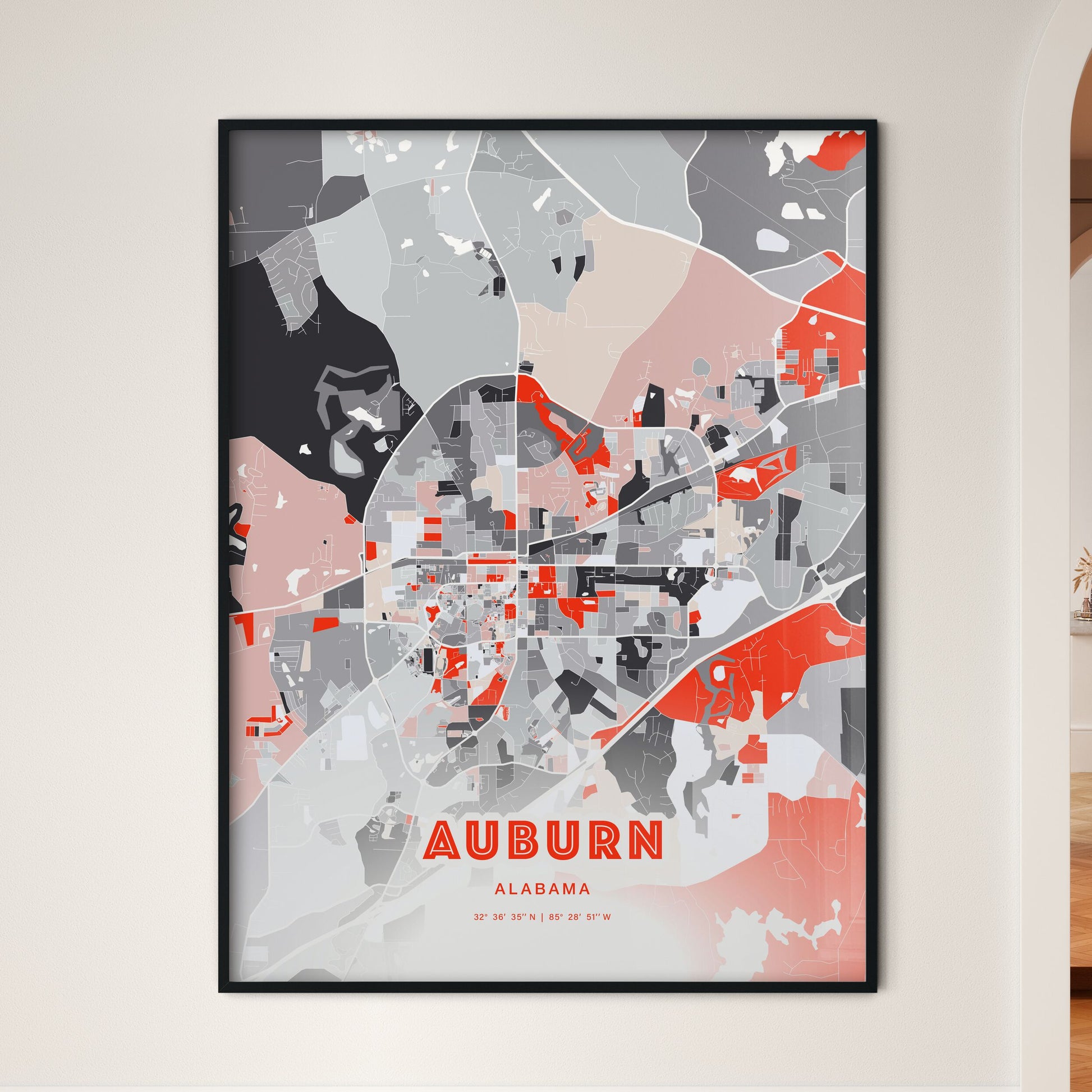 Colorful Auburn Alabama Fine Art Map Modern Expressive