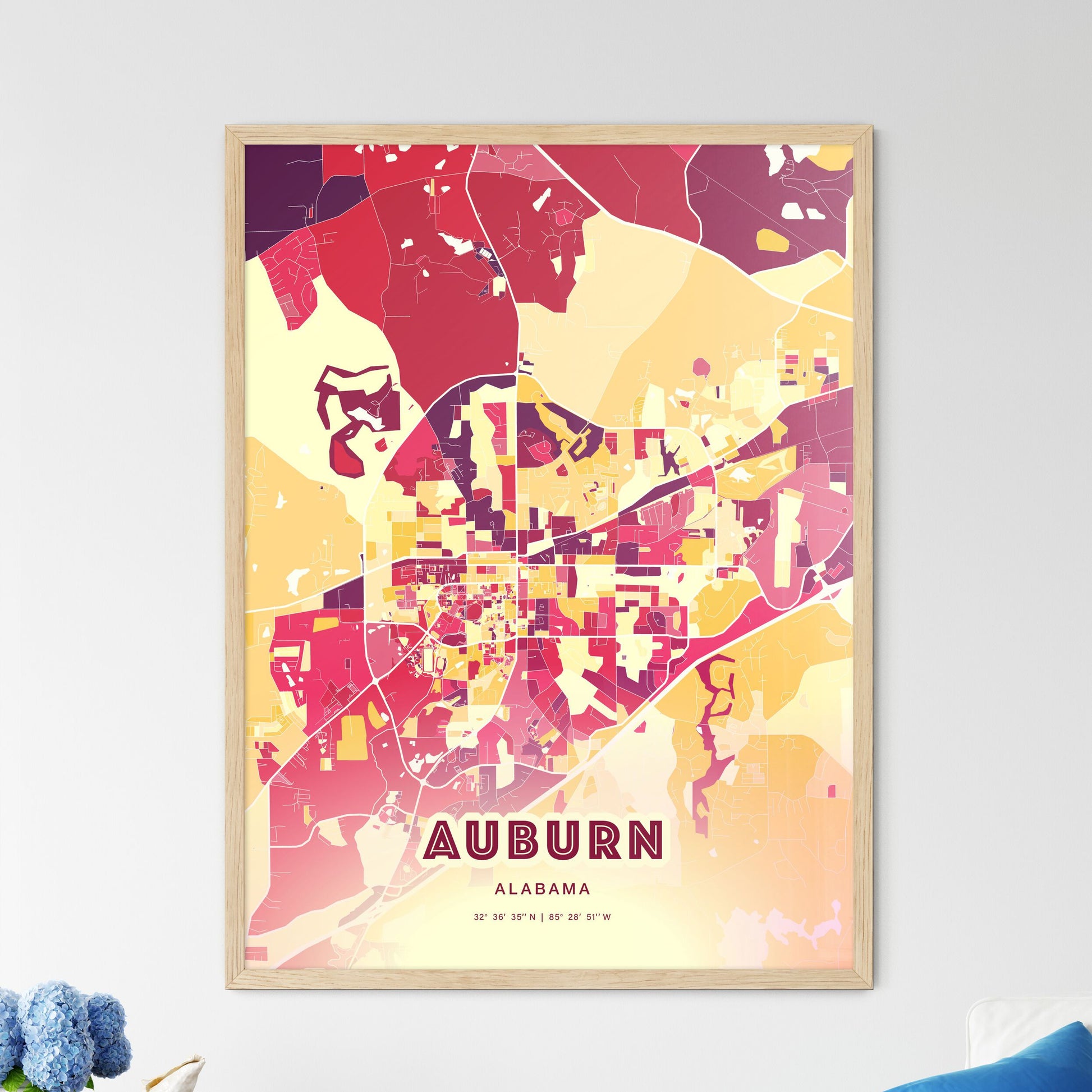 Colorful Auburn Alabama Fine Art Map Hot Red