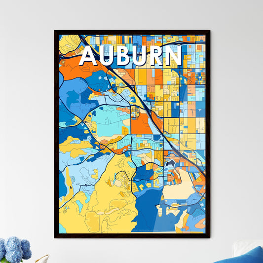 AUBURN WASHINGTON Vibrant Colorful Art Map Poster Blue Orange