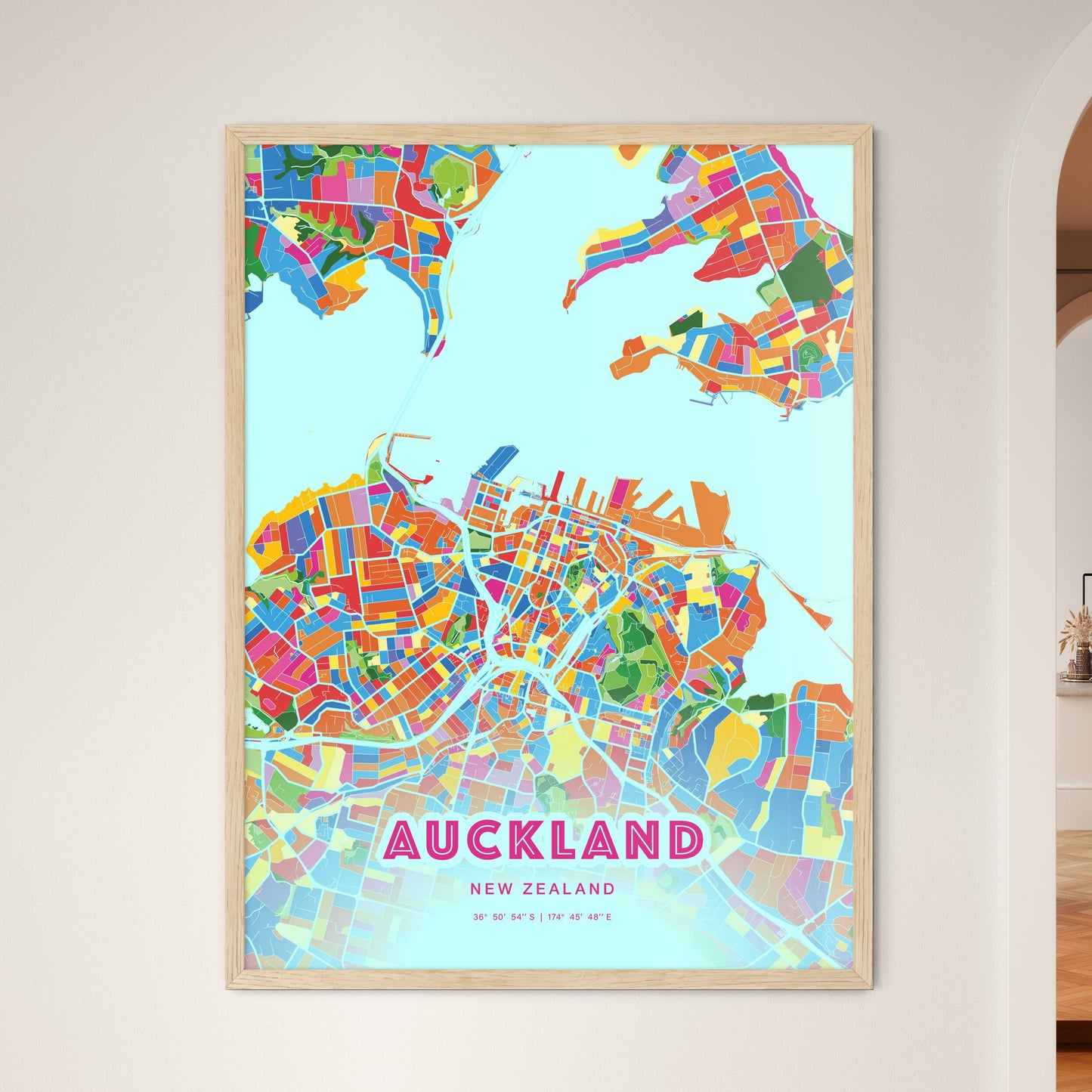 Colorful Auckland New Zealand Fine Art Map Crazy Colors