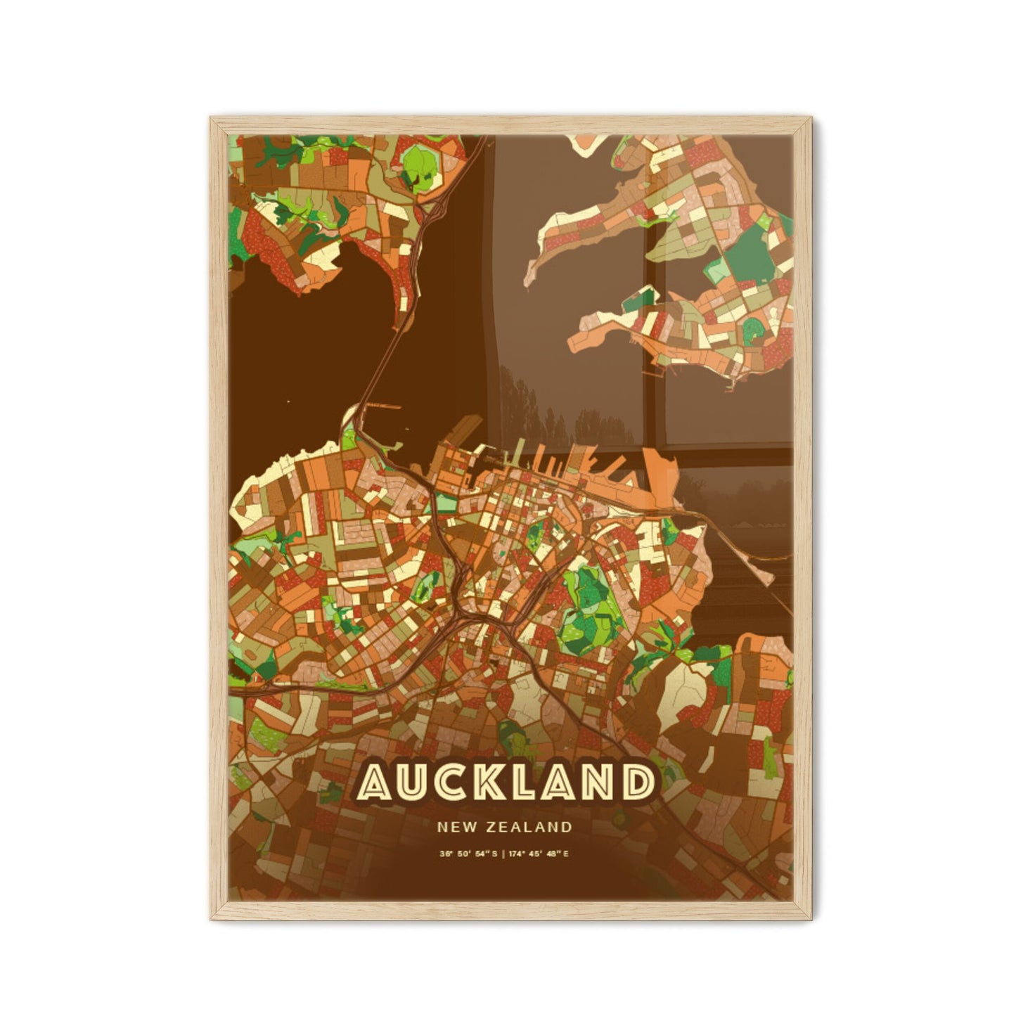 Colorful Auckland New Zealand Fine Art Map Farmhouse