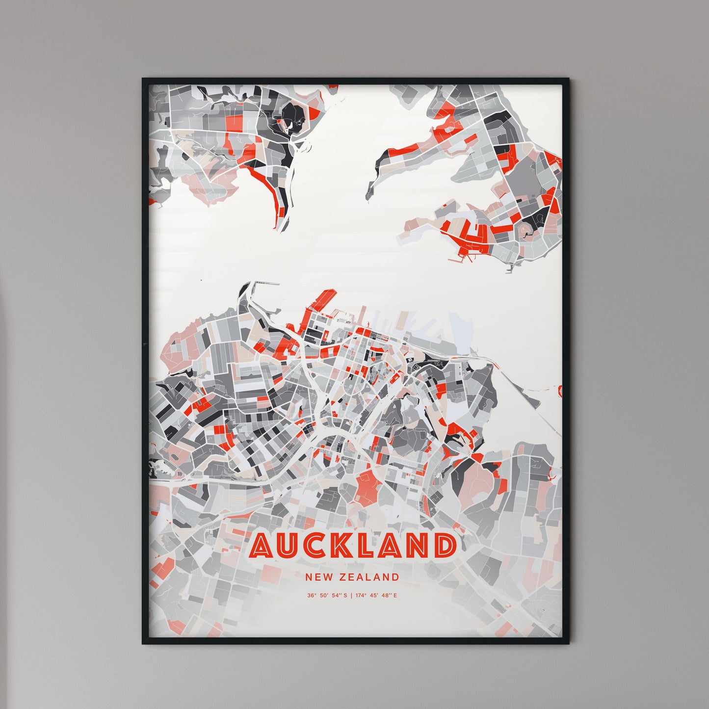 Colorful Auckland New Zealand Fine Art Map Modern Expressive