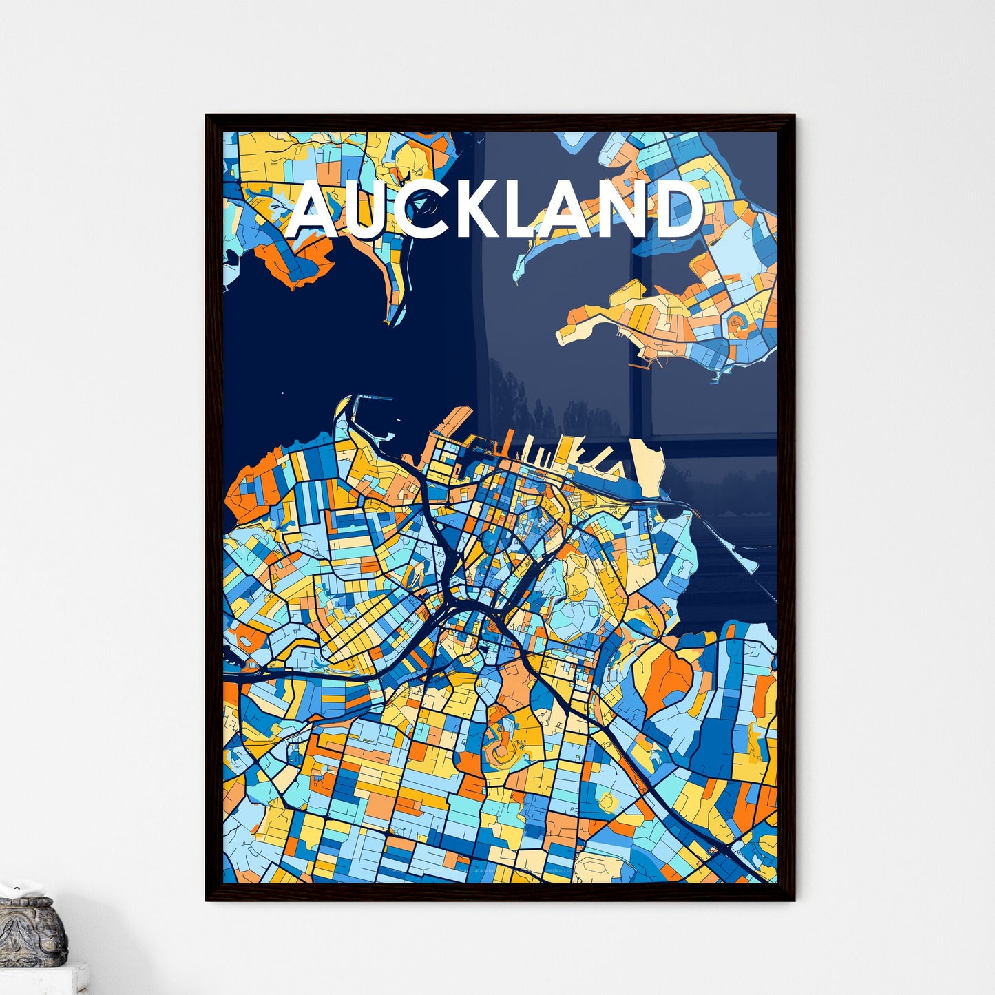 AUCKLAND NEW ZEALAND Vibrant Colorful Art Map Poster Blue Orange