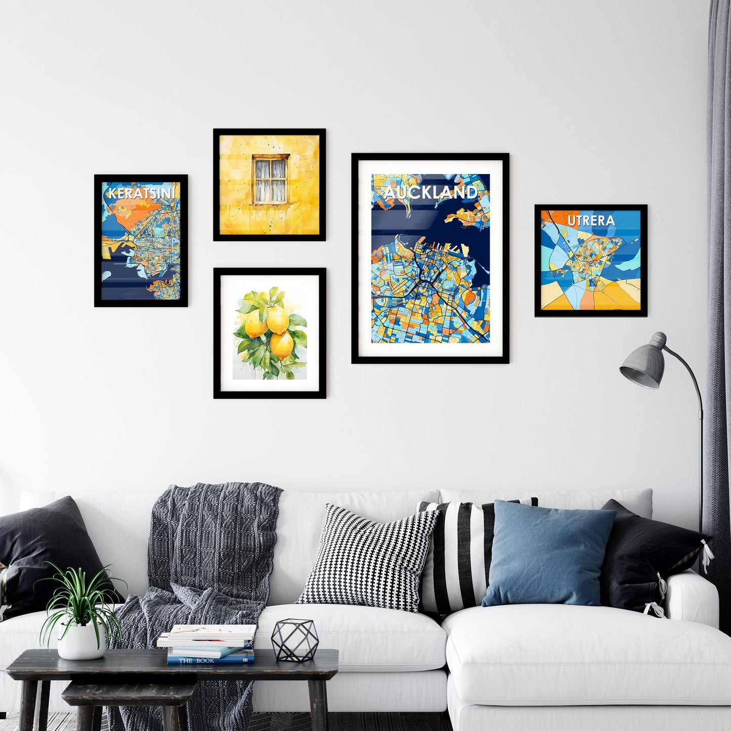 AUCKLAND NEW ZEALAND Vibrant Colorful Art Map Poster Blue Orange