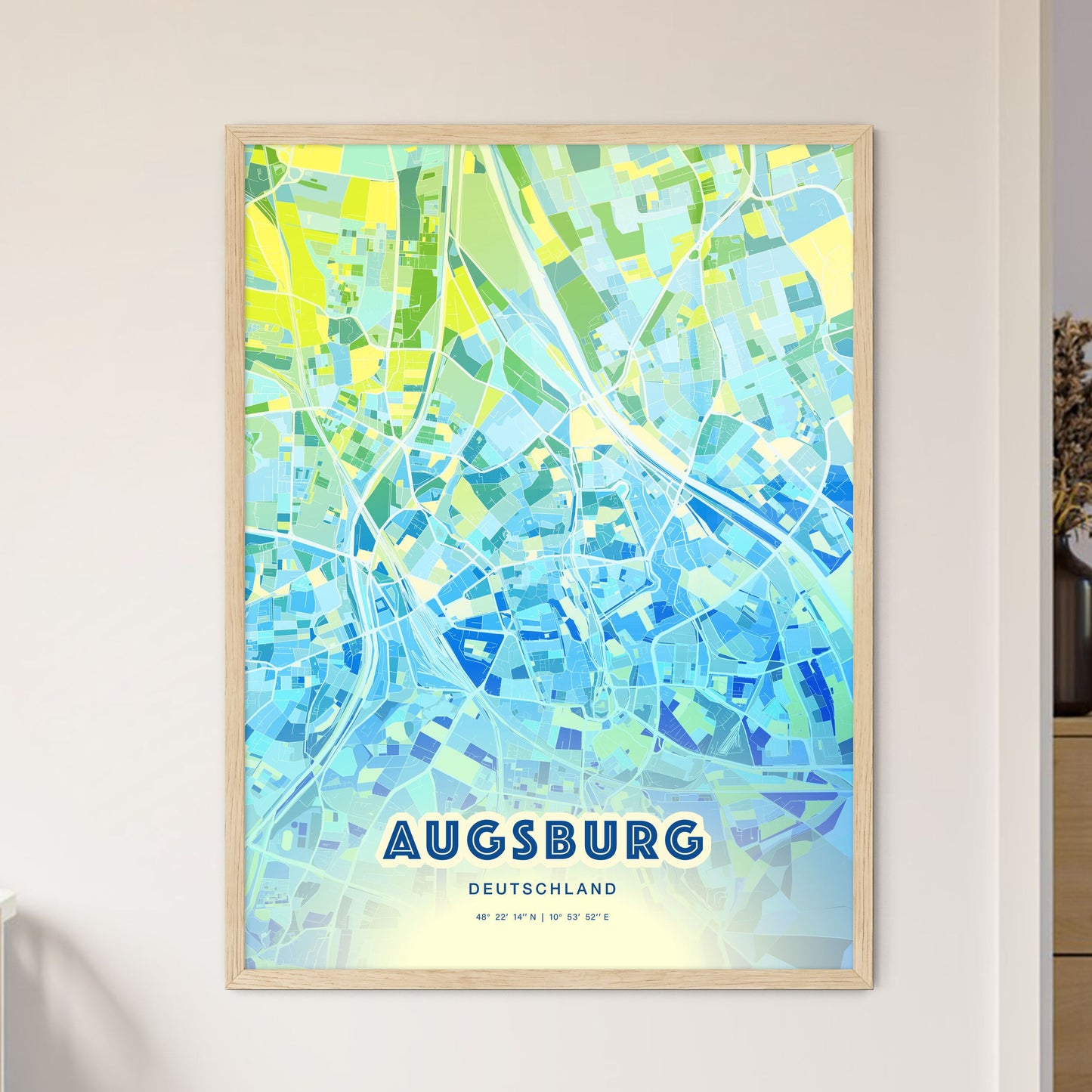 Colorful Augsburg Germany Fine Art Map Cool Blue