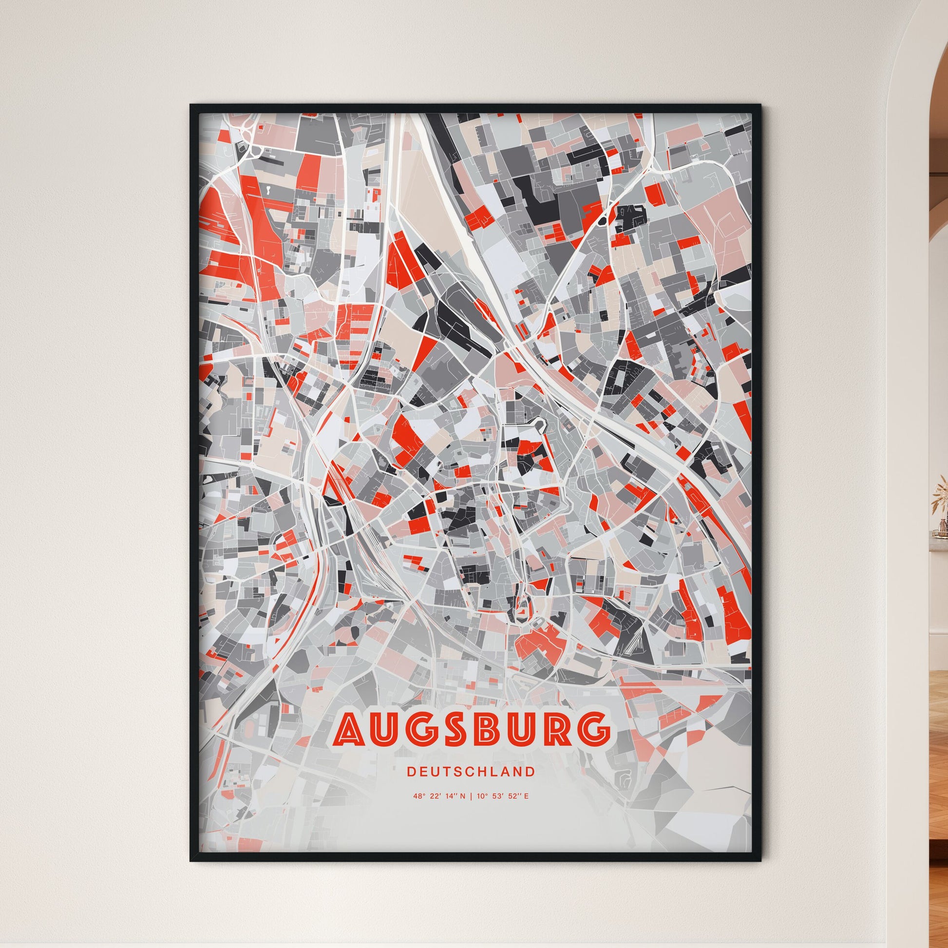 Colorful Augsburg Germany Fine Art Map Modern Expressive