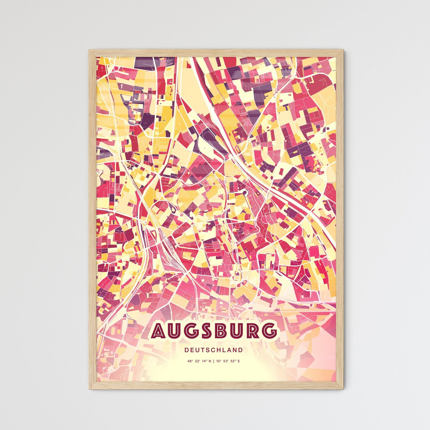 Colorful Augsburg Germany Fine Art Map Hot Red