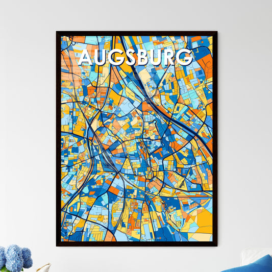 AUGSBURG GERMANY Vibrant Colorful Art Map Poster Blue Orange