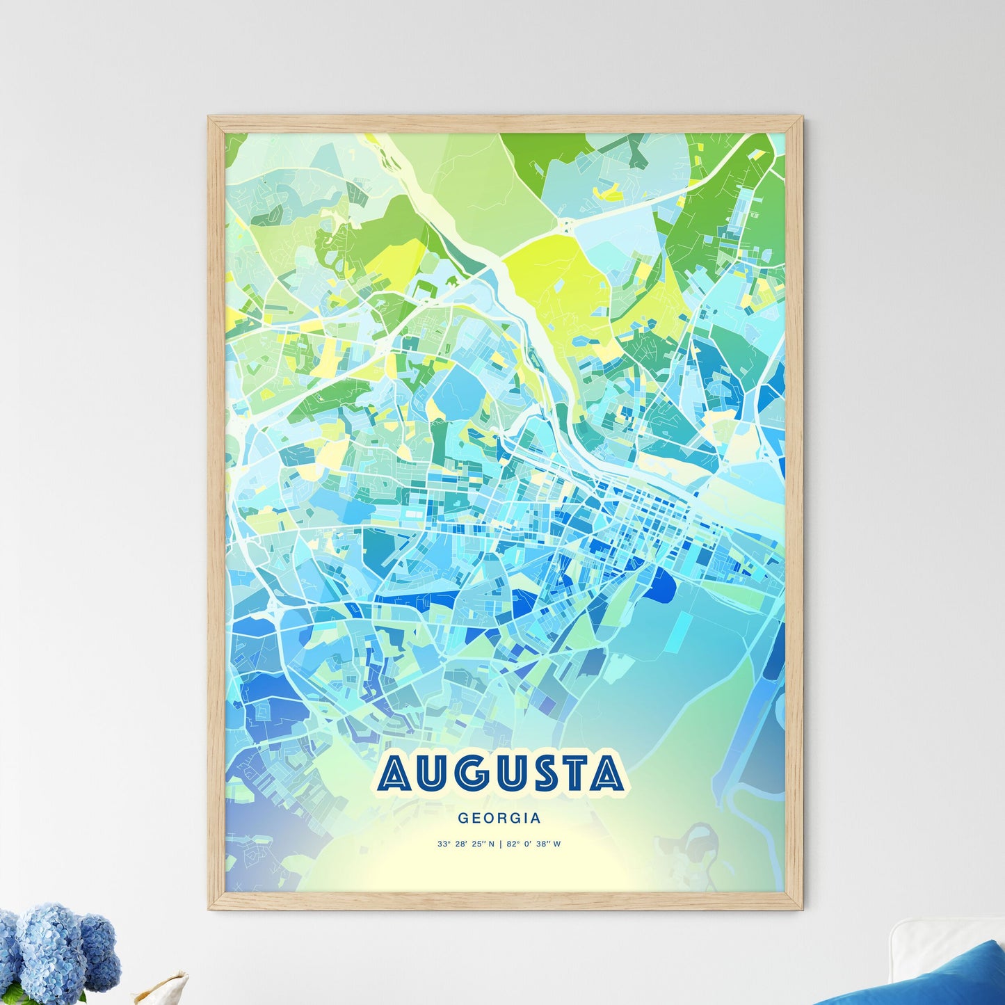 Colorful Augusta Georgia Fine Art Map Cool Blue