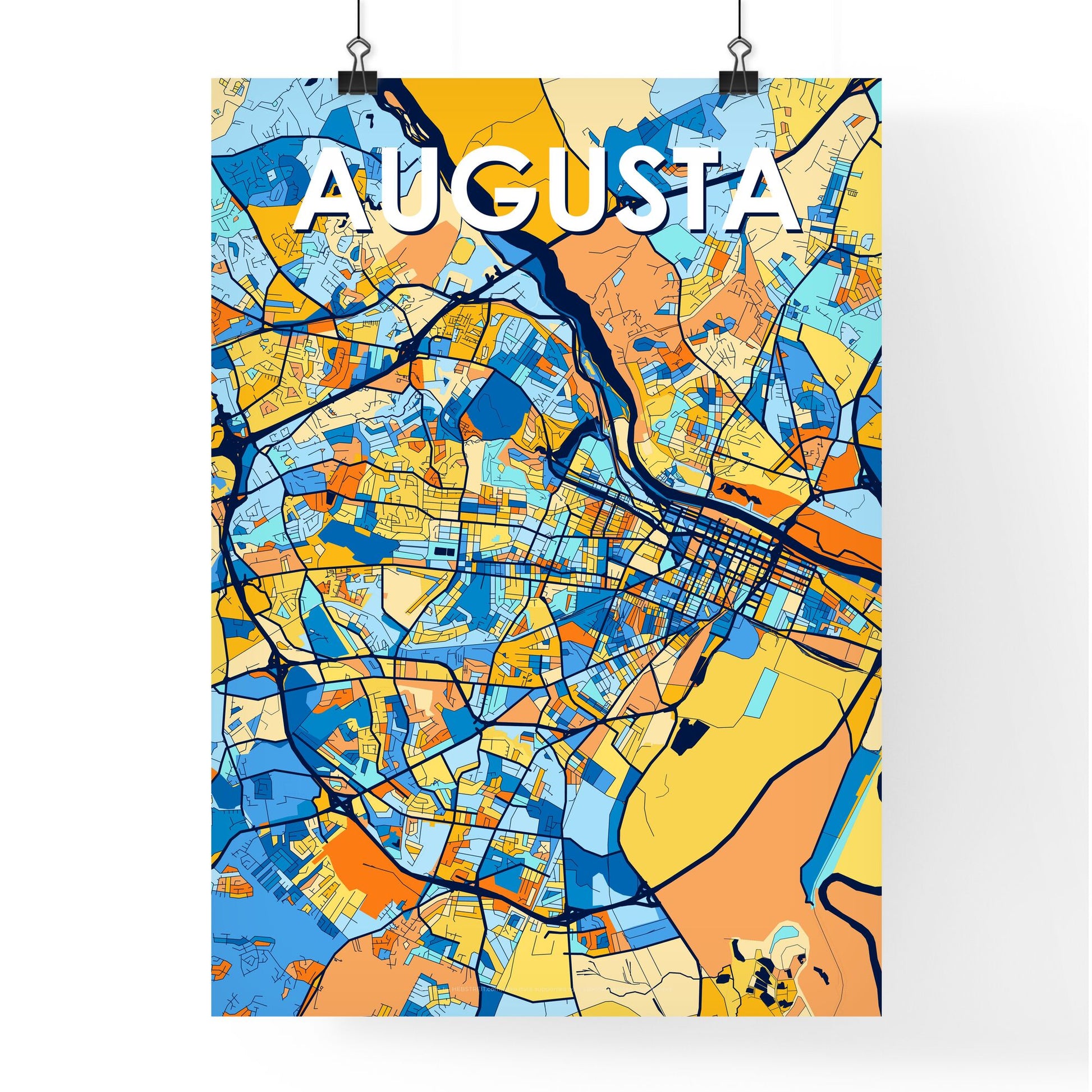 AUGUSTA GEORGIA Vibrant Colorful Art Map Poster Blue Orange