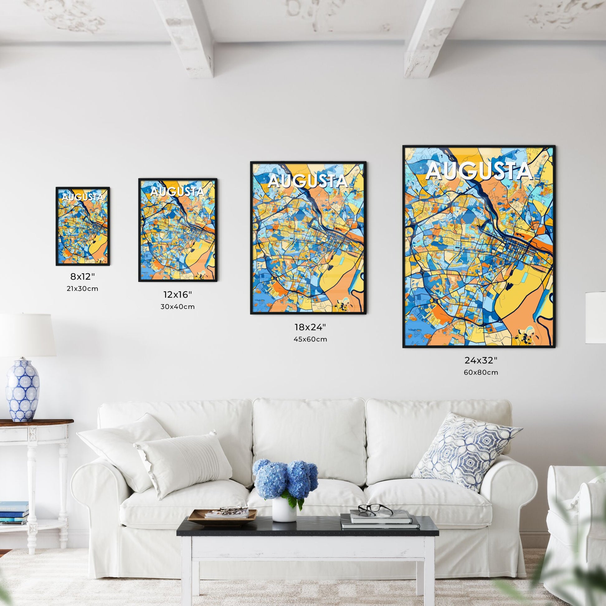 AUGUSTA GEORGIA Vibrant Colorful Art Map Poster Blue Orange