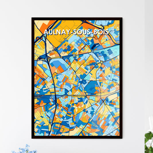 AULNAY-SOUS-BOIS FRANCE Vibrant Colorful Art Map Poster Blue Orange