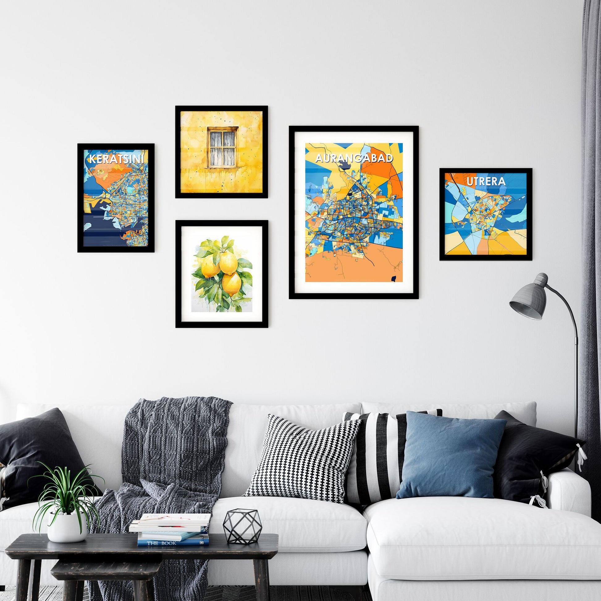 AURANGABAD INDIA Vibrant Colorful Art Map Poster Blue Orange