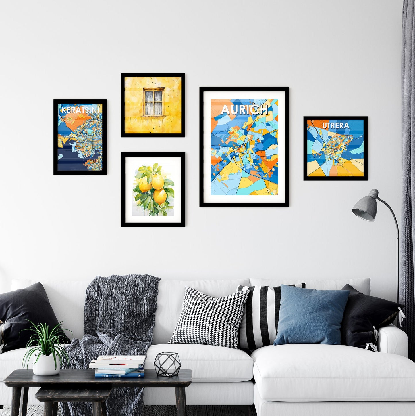 AURICH GERMANY Vibrant Colorful Art Map Poster Blue Orange