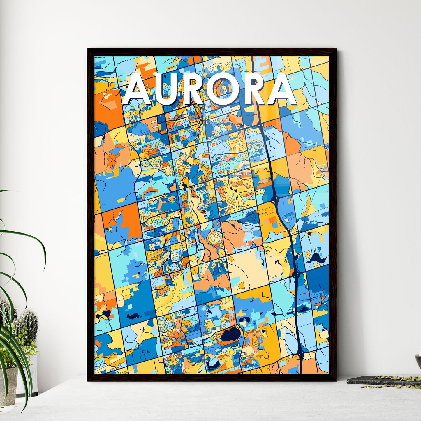 AURORA CANADA Vibrant Colorful Art Map Poster Blue Orange